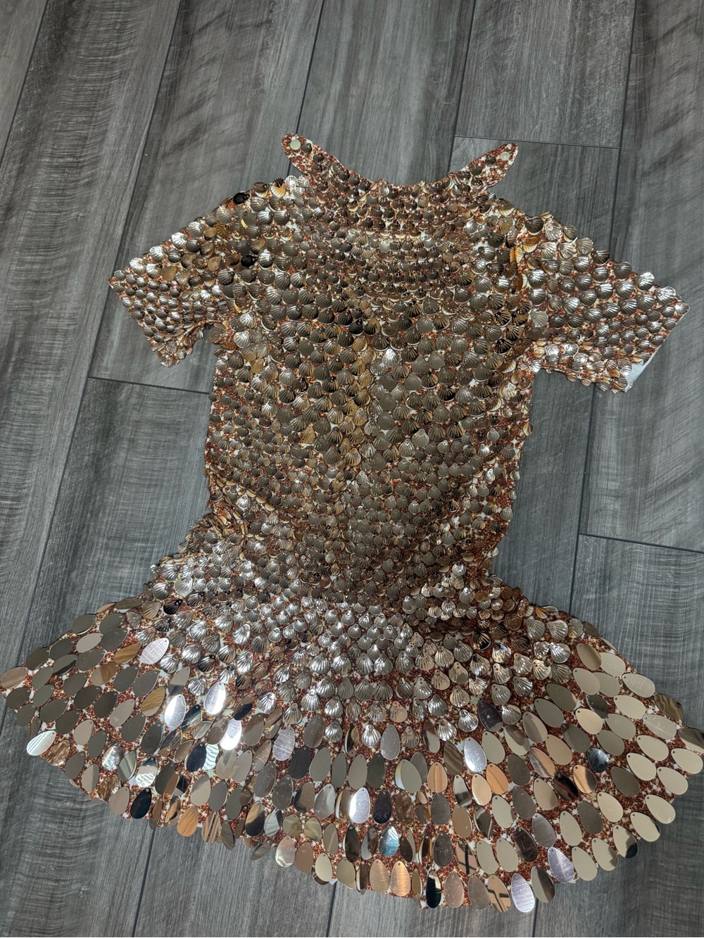 Gold Sequin Short Sleeve Peplum Dress